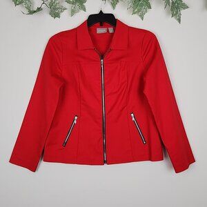Chico's Size 1 US Medium Stretch Zip Up Red Long Sleeve Jacket Top with Pockets